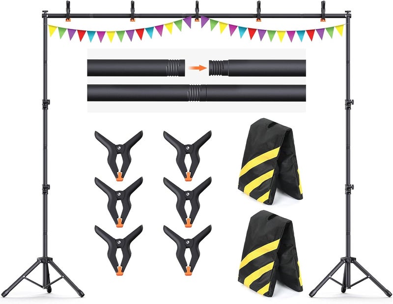 Forlogic 10x7.5Ft Backdrop Stand, Heavy Duty Adjustable Photo Back Drop Stand for Party, Photography, Banner Stand (Includes Six Background Stand Clamps) - Image 1